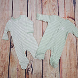 LITTLE ME GREEN STRIPED 2PK FOOTIE SLEEPERS