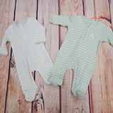 LITTLE ME GREEN STRIPED 2PK FOOTIE SLEEPERS