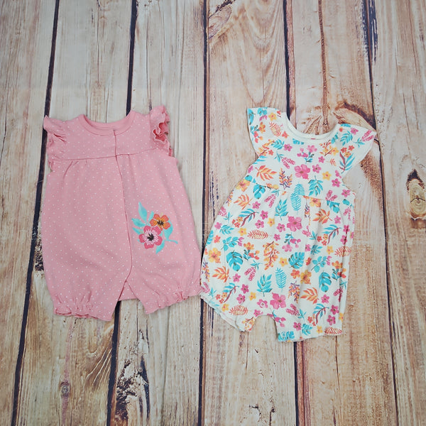 LITTLE ME TROPICAL 2 PK ROMPERS LCR14562N