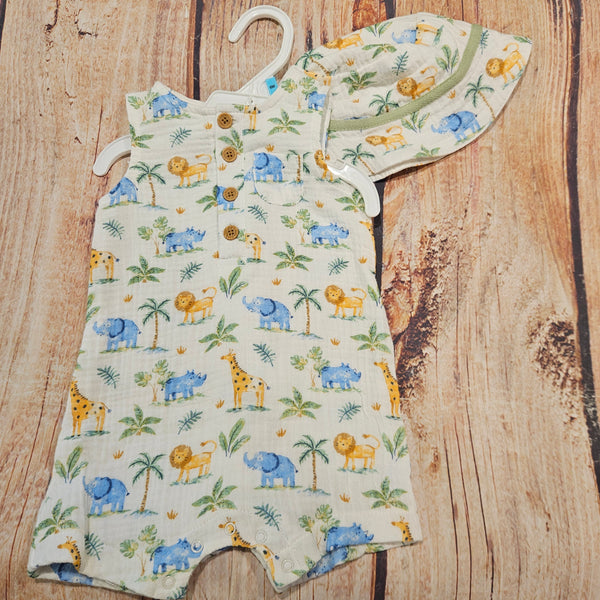 MAYORAL JUNGLE ROMPER W/ HAT LCR17432N WHITE