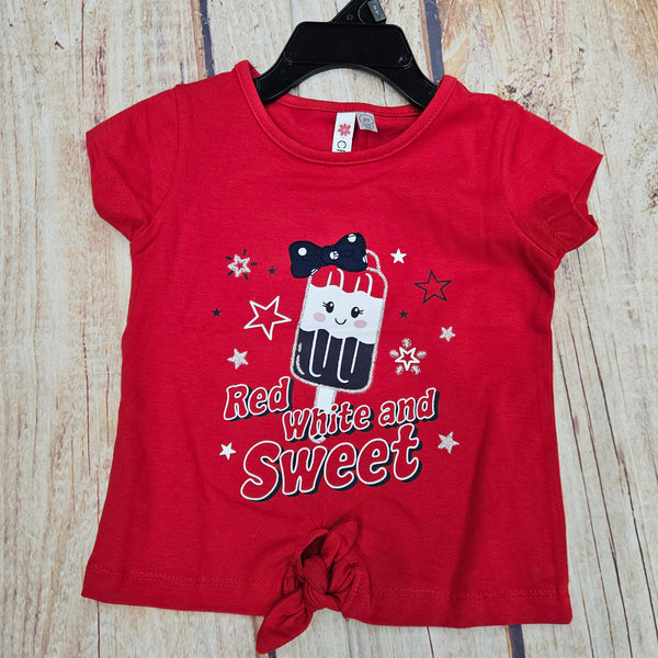 CR SPORTS RED WHITE AND SWEET SHORT SLV TOP 25051TRED