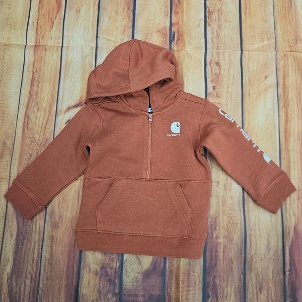 CARHARTT BOYS 1/2 ZIP LOGO SWEATSHIRT BURNT BRICK ORANGE CA6873