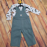 CARHARTT BOYS L/S BODYSUIT AND FLEECE OVERALL SET MED GREEN CG8146-GN7-AG1