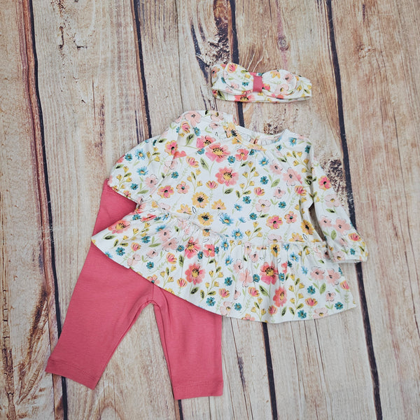 LITTLE ME BRUSHED FLORAL TUNIC SET LCU16269