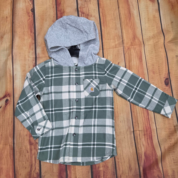 CARHARTT BOYS L/S FLANNEL BUTTON FRONT HOODED SHIRT GN7