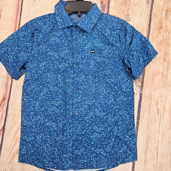 UA SS BUTTON UP BLUE WITH FISH