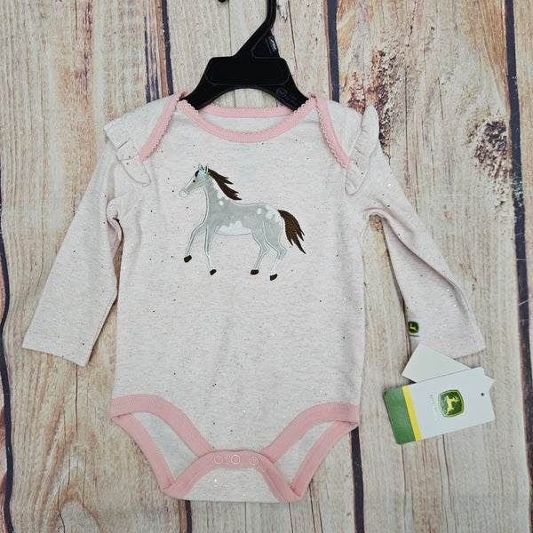 CLEARANCE John Deere Pink Glitter Horse Onesie