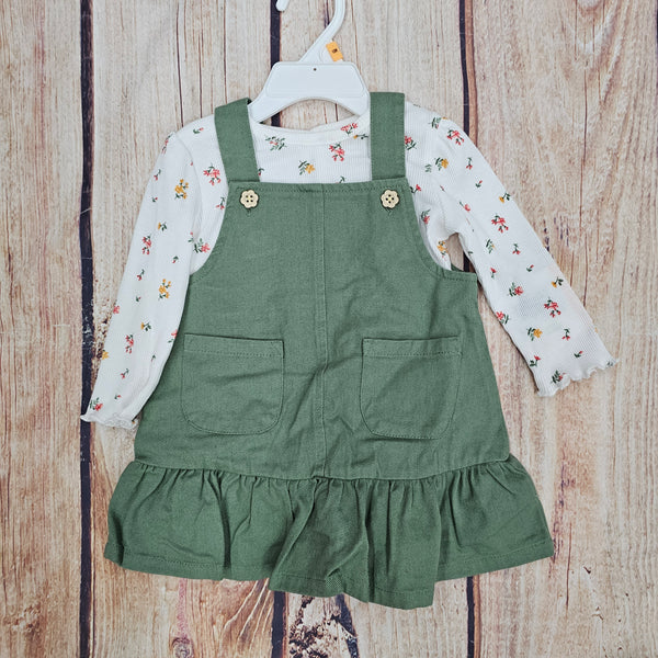 LITTLE ME GREEN JUMPER W/ FLORAL SHIRT