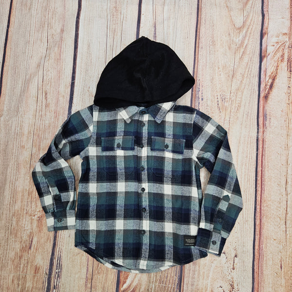 SILVER BOYS BUTTON UP PLAID WITH HOOD