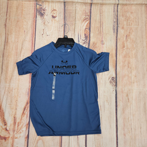 UNDER ARMOUR TECH SPLIT WORDMARK SS TEE MEDIUM BLUE 1383010-498