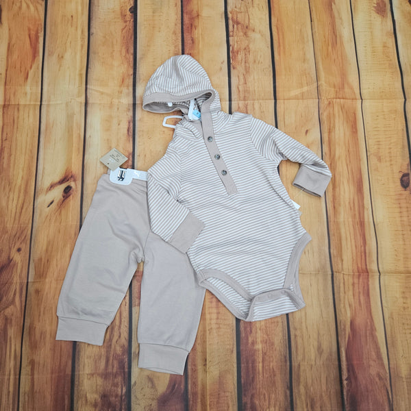 LITTLE ME TAUPE HENLEY BODYSUIT 2PC SET