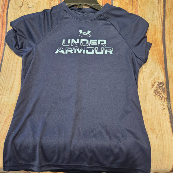 UNDER ARMOUR YOUTH BOYS  BLUE TECH SPLIT WORDMARK SHORT SLEEVE T-SHIRT 1383010