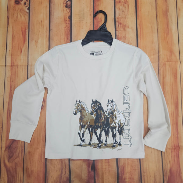 CARHARTT LONG SLEEVE WILD HORSES T-SHIRT LT BEIGE CA7213 CA35 XC2