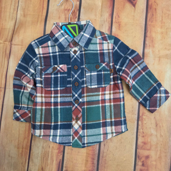 NORUK GREEN/ORANGE/NAVY PLAID BUTTON DOWN LONG SLEEVE