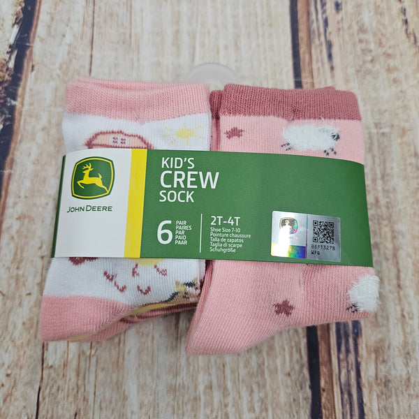 JOHN DEERE PINK AND YELLOW SIX PACK BARNYARD ANIMALS SOCK