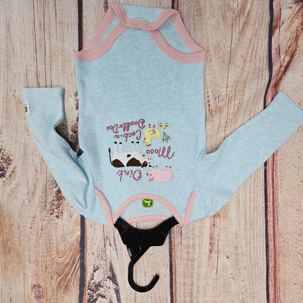 CLEARANCE JOHN DEERE SKYT BLUE ONESIE W/PIGS AND COWS