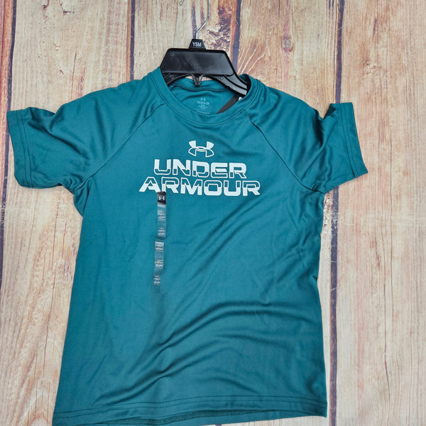 UNDER ARMOUR TECH SPLIT WORDMARK SS TEE TEAL 1383010-338