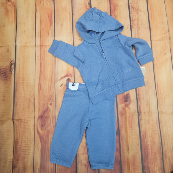 LITTLE ME MEDIUM BLUE QUILTED JACKET 2PC SET