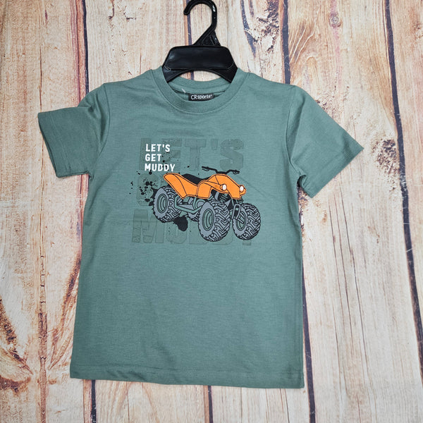 CR KIDS BOYS ATV PRINT APPLIQUE TOP GREEN