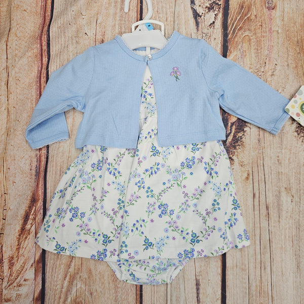 LITTLE ME TRELLIS BLUE FLORAL DRESS SET