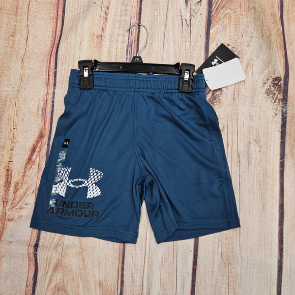 UA BOYS TECH LOGO MEDIUM BLUE SHORTS 1383333
