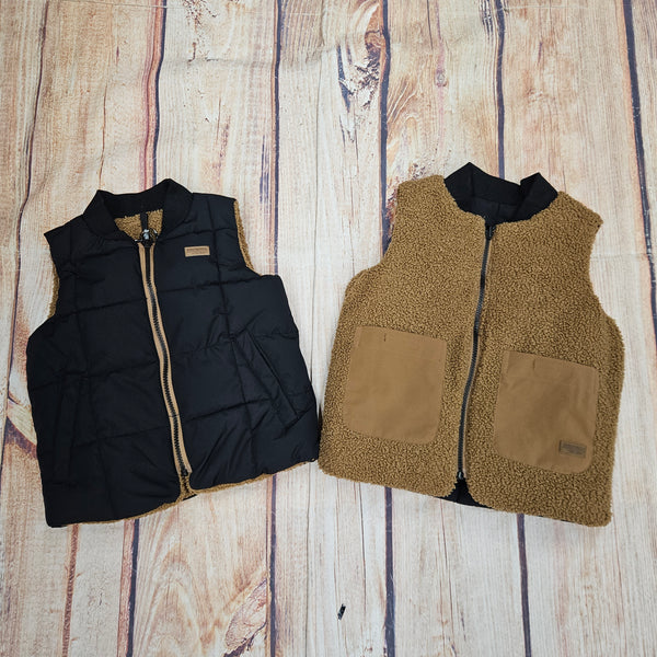 Noruk Reversible Black Quilted/Brown Sherpa Vest