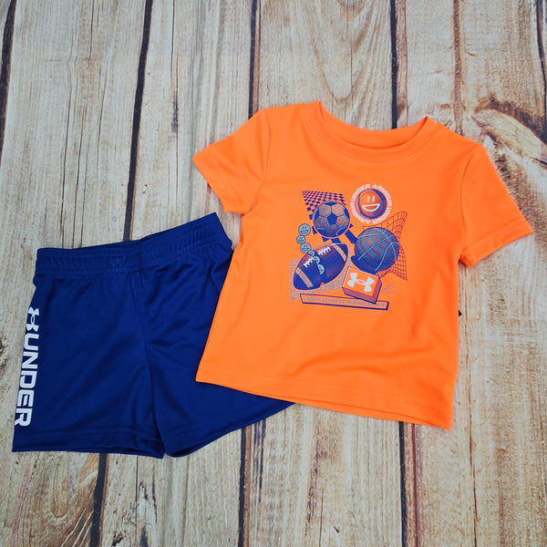 UNDER ARMOUR BOYS BLAZE ORANGE 2PCS S/S AND SHORTS