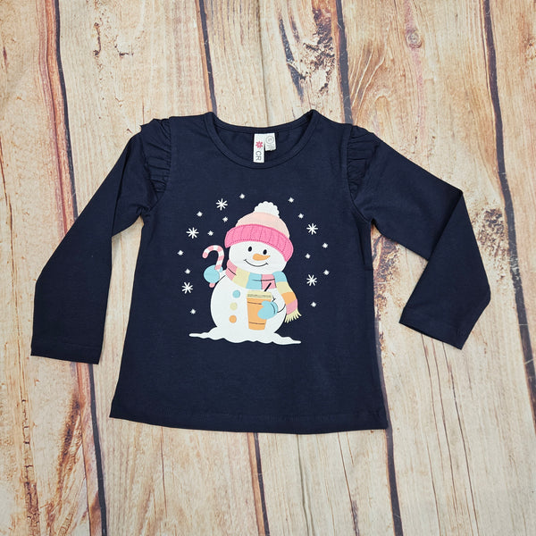 CR SPORTS GIRLS NAVY SNOWMAN TOP
