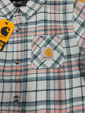 CARHARTT GIRLS L/S POCKET FLANNEL SHIRT LT. BLUE GREEN CE9166-B351-UA2