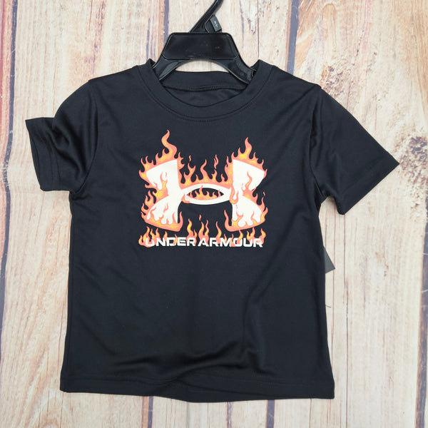 UNDER ARMOUR BOYS TECH FIRED UP SS TEE BLACK W/ FLAMES
