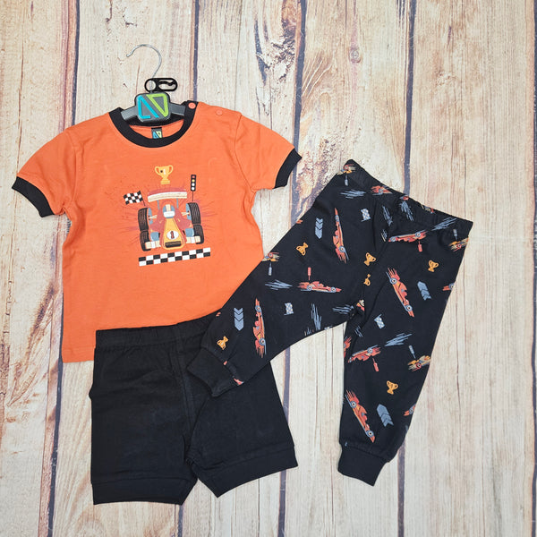 NORUK 3 PC PAJAMAS RACECAR S26P03 RED/ ORANGE
