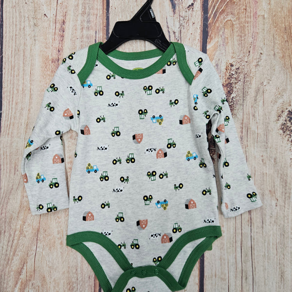 CLEARANCE JOHN DEERE FARM GRAPHIC LONG SLEEVE ONESIE