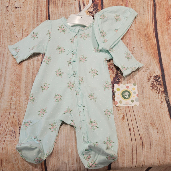 LITTLE ME  GIRLS FLORAL FOOTIE W/ HAT