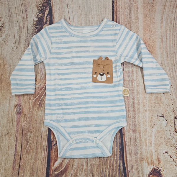 UP BABY STRIPED ONSIE WITH BEAR POCKET