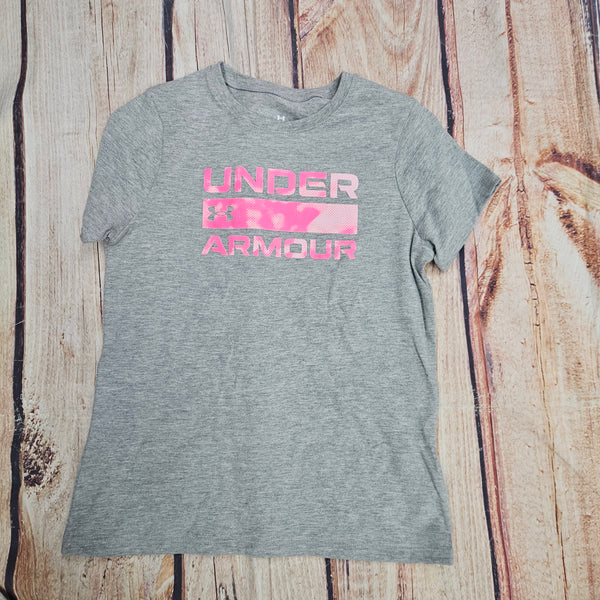 UNDER ARMOUR GIRLS STACKED LOGO MOD GRAY S/S T-SHIRT 052