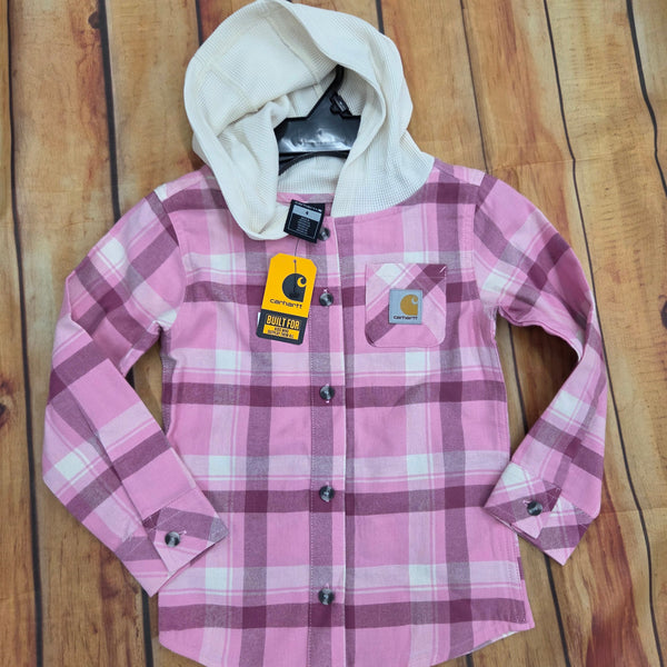 CARHARTT GIRLS L/S HOODED POCKET FLANNEL SHIRT CE9165-P403-UA2