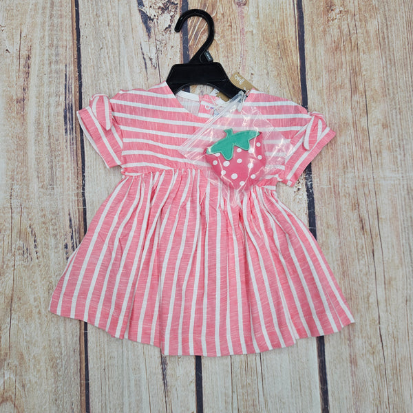 MAYORAL PINK STRIPE DRESS WITH STRAWBERRY PURSE 1919