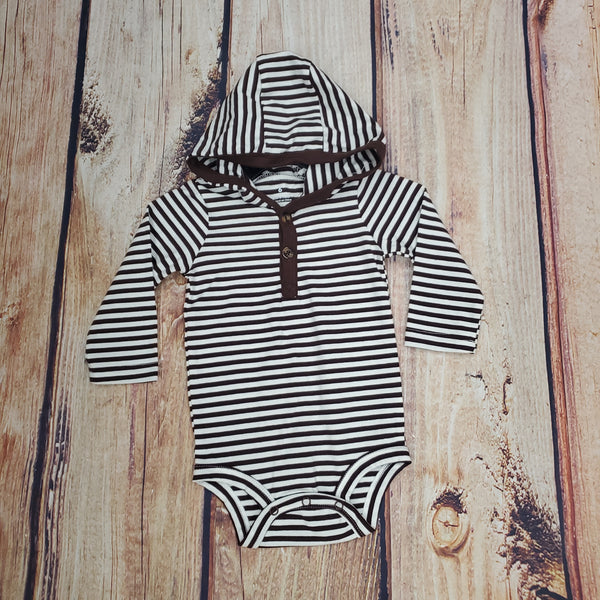 Brown and White Striped Hooded Onesie
