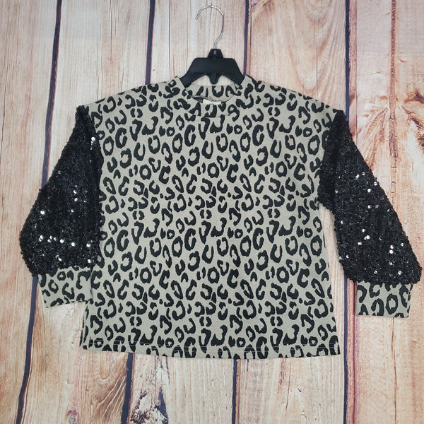 ML Kids Leopard with Sequin Sleeve Sweater