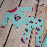 LEVERET MINT OWL PJ WITH MATCHING DOLL SET