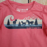 Carhartt LS Horse Stripe Onesie-Pink Lemonade