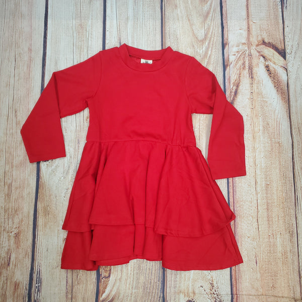 ML KIDS RED DOUBLE TIERED SKATER DRESS