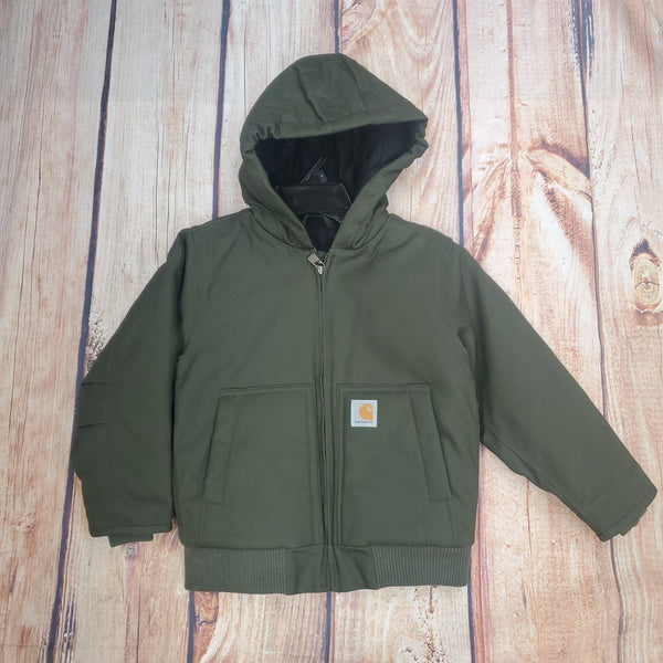 Carhartt Boys Canvas Insulated Hooded Jacket Olive Green