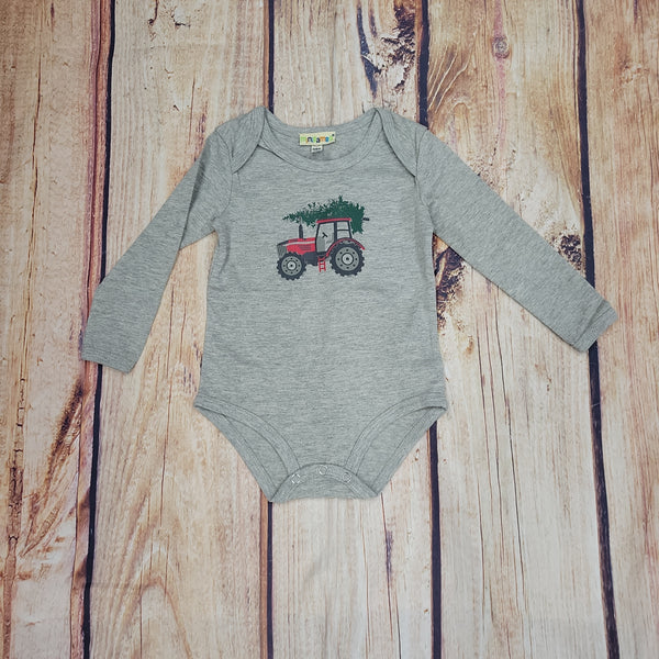 CR SPORTS RED TRACTOR AND TREE LONG SLEEVE ONESIE