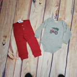 CR SPORTS RED TRACTOR AND TREE LONG SLEEVE ONESIE