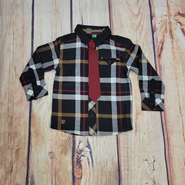 CLEARANCE NORUK BLACK PLAID SHIRT WITH TIE