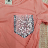 ML KIDS CORAL SEQUINS POCKET TIE FRONT TEE