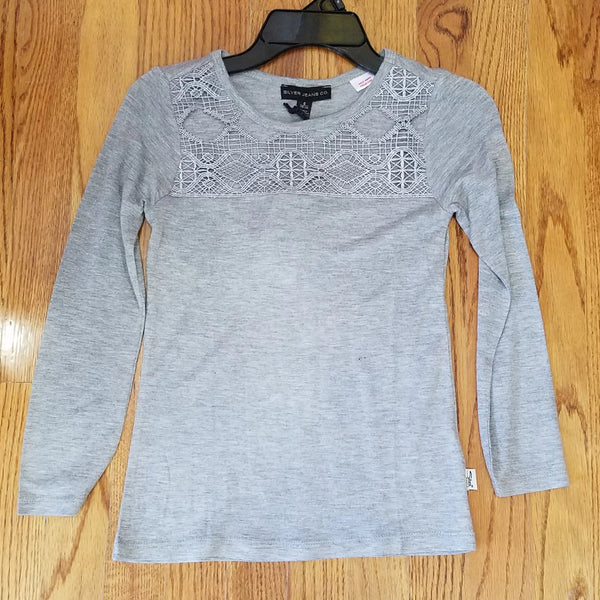 Silver Girls Gray Lace Long Sleeve