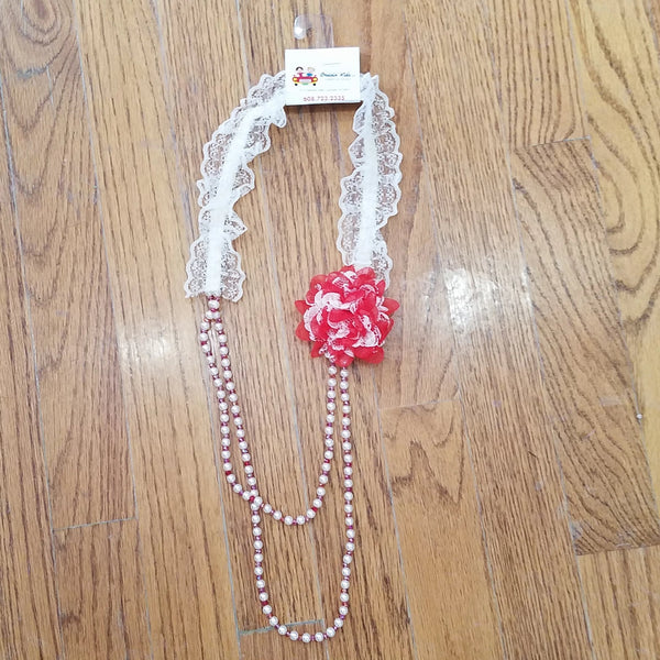 ML Kids Red Flower/Lace Necklace